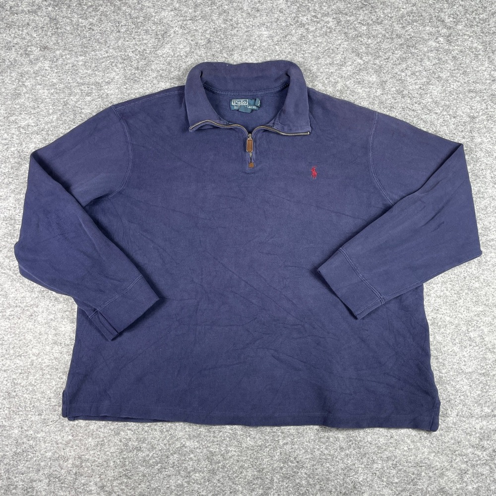 Polo Ralph Lauren Sweater Mens XXL Navy Blue Ribbed 1/4 Zip Pullover Preppy 90s